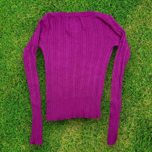 Y2K Hollister v-neck striped layering rabbit hair pink sweater medium - Picture 2 of 4